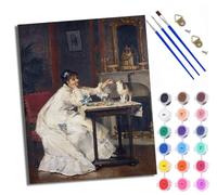 Dipingi coi numeri per adulti e principianti Dipingere con i numeri Lady Nutrire il gatto con cornice Dipinti ad olio su tela Decorazione da parete per la casa 40,6 x 50,8 cm