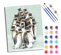 Dipingi coi numeri per adulti e principianti Dipingere con i numeri, pinguino gentiluomo che indossa un cappello senza cornice, dipinti ad olio su tela, decorazione da parete per la casa, 40,6 x 50,8