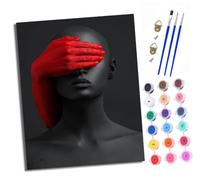 Dipingi coi numeri per adulti fai da te Kit per dipingere con i numeri, Ritratto di un uomo che copre gli occhi con le mani rosse con colori acrilici, tela prestampata e pennelli, regalo decorazione