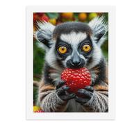 Dipingi coi numeri per adulti - Un lemure dalla coda ad anelli che tiene un lampone rosso tra le mani - per la decorazione della parete di casa 30,5 x 40,6 cm