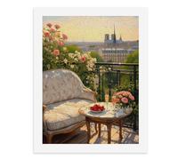 Dipingi coi numeri Un accogliente balcone ornato con fiori fragole bicchieri di champagne e una vista di Parigi Kit per pittura digitale per adulti Crea la tua scena magica forniture artistiche senza