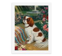 Dipingi coi numeri Un affascinante cavaliere King Charles Spaniel siede con grazia davanti a fiori vibranti Kit di pittura digitale per adulti Crea la tua scena magica forniture artistiche senza