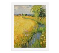 Dipingi coi numeri Un campo di grano dorato accanto a un ruscello con alberi di salice Kit per pittura digitale per adulti Crea la tua scena magica forniture artistiche senza cornice 40 x 50 cm