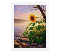 Dipingi coi numeri Un girasole vicino al fiume durante il tramonto Kit di pittura digitale per adulti Crea la tua scena magica forniture artistiche senza cornice 40 x 50 cm