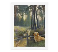 Dipingi coi numeri Un Golden Retriever accanto alla recinzione in legno nella foresta Kit per pittura digitale per adulti Crea la tua scena magica forniture artistiche senza cornice 40 x 50 cm