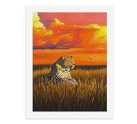 Dipingi coi numeri Un leopardo sdraiato sull'erba sotto un cielo al tramonto Kit per pittura digitale per adulti Crea la tua scena magica forniture artistiche senza cornice 40 x 50 cm