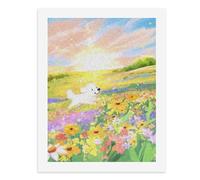 Dipingi coi numeri, un simpatico cane bianco che corre in un campo di fiori colorati-1 Kit di pittura digitale per adulti Crea la tua scena magica forniture artistiche senza cornice 40 x 50 cm