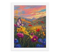 Dipingi coi numeri, una farfalla vibrante tra fiori colorati sotto un cielo panoramico Kit per pittura digitale per adulti Crea la tua scena magica forniture artistiche senza cornice 40 x 50 cm