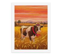 Dipingi coi numeri Una mucca che indossa un cappello di paglia sta in un campo di grano dorato Kit di pittura digitale per adulti Crea la tua scena magica forniture artistiche senza cornice 40 x 50 cm