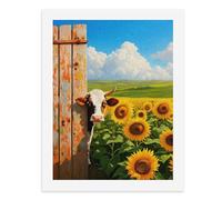Dipingi coi numeri Una mucca che sbircia da dietro una recinzione in legno in un campo di girasoli Kit per pittura digitale per adulti Crea la tua scena magica forniture artistiche senza cornice 40 x
