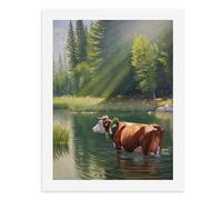 Dipingi coi numeri Una mucca con fiori nel collo in piedi nell'acqua Kit di pittura digitale per adulti Crea la tua scena magica Forniture artistiche senza cornice 40 x 50 cm