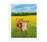 Dipingi coi numeri Una mucca con girasoli sulla testa in un campo di fiori gialli Kit per pittura digitale per adulti Crea la tua scena magica forniture artistiche senza cornice 40 x 50 cm