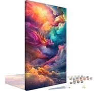 Dipingi con i Numeri Adulti Colorato, Dipingi con i Numeri Drago Paint by Numbers, DIY Hobby Creativi Adulti Kit con Pennelli e Pittura Acrilica, Decora Della Casa, Regalo Donna/Uomo 20x40 cm 4L-1066