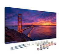 Dipingi con i Numeri Adulti Ponte Golden Gate, Dipingi con i Numeri Oceano Paint by Numbers, DIY Hobby Creativi Adulti Kit con Pennelli e Pittura Acrilica, Decora Casa, Regalo Donna 20x40 cm 4L-487