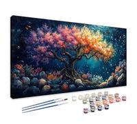 Dipingi con i Numeri Colorato, Dipingi con i Numeri Bambini Albero della vita Paint by numbers per Adulti Principianti, Kit Pittura Adulti con Pennelli e Pigmento, Regalo Decor Casa 45x90 cm 4L-757