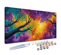 Dipingi con i Numeri Colorato, Dipingi con i Numeri Bambini Albero Paint by numbers per Adulti Principianti, Kit Pittura Adulti con Pennelli e Pigmento Acrilico, Regalo Donna Decor Casa 45x90 cm 4L-56