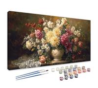 Dipingi con i Numeri Colorato, Dipingi con i Numeri Bambini Fiore Paint by numbers per Adulti Principianti, Kit Pittura Adulti con Pennelli e Pigmento, Regalo Donna Decor Casa 50x100 cm 4L-332