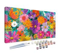 Dipingi con i Numeri Colorato, Dipingi con i Numeri Bambini Fiore Paint by numbers per Adulti Principianti, Kit Pittura Adulti con Pennelli e Pigmento Acrilico, Regalo Donna Decor Casa 45x90 cm 4L-58