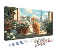 Dipingi con i Numeri Parigi, Dipingi con i Numeri Bambini Gatto Paint by numbers per Adulti Principianti, Kit Pittura Adulti con Pennelli e Pigmento Acrilico, Regalo Donna Decor Casa 30x60 cm 4L-244