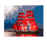 Dipingi con i Numeri per Adulti,Barca a vela rossa Kit di Pittura acrilica Fai da Te per Principianti,con Pennelli Kit di Pittura a Olio,Decorazione per la casa Regalo (40x50cm,Senza Cornice)