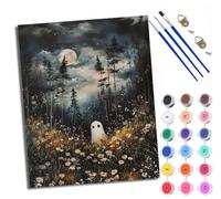 Dipingi con i numeri, per adulti, dipingi con i numeri, con pennelli e colori acrilici, fantasma nei fiori in una notte chiara di luna, dipinta a mano, tela per decorazione della casa con cornice