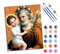 Dipingi con i numeri, per adulti, dipingi con i numeri con pennelli e colori acrilici. Il santo Giuseppe tiene un ragazzo dipinto a mano dipinto a olio su tela per la decorazione della casa senza