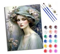 Dipingi con i numeri, per adulti, donna che indossa un cappello a fiori, pittura con i numeri, per adulti, kit fai da te per dipingere con i numeri, kit di artigianato per rilassarsi e alleviare lo