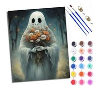 Dipingi con i numeri, per adulti e principianti, fantasma che tiene un bouquet, pittura a olio fai da te, colori acrilici, decorazione da parete per la casa, 40 x 50 cm, con cornice