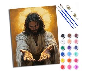 Dipingi con i numeri per adulti e principianti L'immagine sacra si allunga per pregare Dipingere con i numeri Kit su tela senza cornice Pittura a olio fai da te Colori acrilici Decorazione da parete