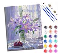Dipingi con i numeri, per adulti e principianti, tela viola gigli in vaso, scelta per compleanno, anniversario o qualsiasi festival, kit di pittura acrilica fai da te per la decorazione della stanza