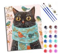 Dipingi con i numeri per adulti, gatto nero che indossa una sciarpa, pittura con i numeri, per adulti, kit fai da te per dipingere con i numeri, kit di artigianato per rilassarsi e alleviare lo stress