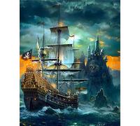 Dipingi con i numeri per adulti, kit per dipingere con i numeri su tela, pittura a olio fai da te, decorazione da parete per la casa, 40 x 50 cm, vela oceano terrore, senza cornice