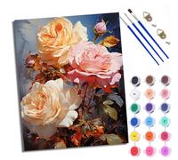 Dipingi con i numeri per adulti Rose rosa e gialle in piena fioritura Dipingere con i numeri per adulti Kit fai da te su tela Dipingere con i numeri, kit di artigianato per rilassarsi e alleviare lo