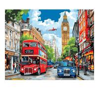 Dipingi con i Numeri per Adulti Scena di strada a Londra, Scena di strada vibrante, Kit di Pittura acrilica Fai-da-Te per Principianti Facile su Tela, Decora la casa Regalo 40x30cm Senza Cornice
