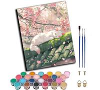 Dipingi con i numeri per adulti Tetto bianco in fiore di ciliegio, pittura con i numeri per adulti Kit di artigianato su tela, pittura ad olio fai da te per rilassarsi e alleviare lo stress