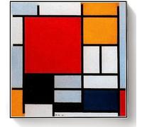 Dipingi con i numeri per composizione adulta con aereo rosso, giallo, nero, grigio e blu, pittura di Piet Mondrian fai da te pittura con i numeri, kit su tela