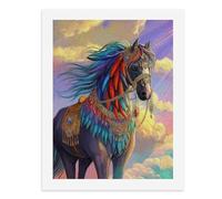 Dipingi con i numeri, un cavallo ornato colorato si trova contro un cielo vibrante kit di pittura digitale per adulti Crea la tua scena magica forniture artistiche senza cornice 40 x 50 cm