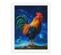 Dipingi con i numeri, un gallo colorato in piedi su uno sperone roccioso sotto un cielo stellato, kit per pittura digitale per adulti, crea la tua scena magica forniture artistiche senza cornice, 40 x