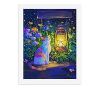 Dipingi con i numeri, un giardino colorato con una lanterna luminosa e un gatto curioso, kit per pittura digitale per adulti, crea la tua scena magica forniture artistiche senza cornice, 40 x 50 cm