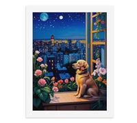 Dipingi con i numeri, un Golden Retriever si siede su un davanzale della finestra che guarda la città, kit di pittura digitale per adulti, crea la tua scena magica forniture artistiche senza cornice