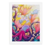 Dipingi con i numeri, un polpo colorato circondato da fiori vivaci, kit per pittura digitale per adulti, crea la tua scena magica, forniture artistiche senza cornice, 40 x 50 cm