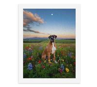 Dipingi con i numeri, un simpatico cane boxer seduto in un campo di fiori colorati, kit per pittura digitale per adulti, crea la tua scena magica forniture artistiche senza cornice, 40 x 50 cm