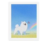 Dipingi con i numeri, un simpatico cane samoiedo che gioca con una farfalla Kit per pittura digitale per adulti Crea la tua scena magica forniture artistiche senza cornice 40 x 50 cm
