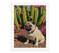 Dipingi con i numeri, un simpatico carlino seduto davanti ai cactus in fiore Kit per pittura digitale per adulti Crea la tua scena magica forniture artistiche senza cornice 40 x 50 cm