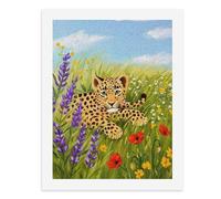 Dipingi con i numeri, un simpatico cucciolo di leopardo in un campo di fiori colorati, kit per pittura digitale per adulti, crea la tua scena magica, forniture artistiche senza cornice, 40 x 50 cm