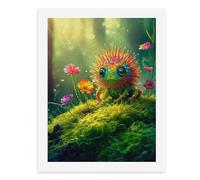 Dipingi con i numeri, una creatura colorata con punte siede su muschio circondata da fiori vivaci in una foresta Kit di pittura digitale per adulti Crea la tua scena magica forniture artistiche senza