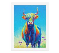 Dipingi con i numeri, una mucca colorata delle Highland in piedi in un campo vibrante kit per pittura digitale per adulti Crea la tua scena magica forniture artistiche senza cornice 40 x 50 cm