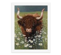 Dipingi con i numeri, una mucca maestosa delle Highland tra margherite, kit per pittura digitale per adulti, crea la tua scena magica, forniture artistiche senza cornice, 40 x 50 cm
