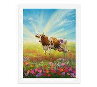 Dipingi con i numeri, una mucca ornata con fiori in un campo vibrante di fiori di campo colorati, kit per pittura digitale per adulti, crea la tua scena magica, forniture artistiche senza cornice, 40