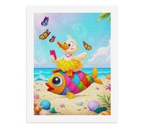 Dipingi con i numeri, Un'anatra colorata che cavalca un pesce arcobaleno sulla spiaggia Kit per pittura digitale per adulti Crea la tua scena magica forniture artistiche senza cornice 40 x 50 cm